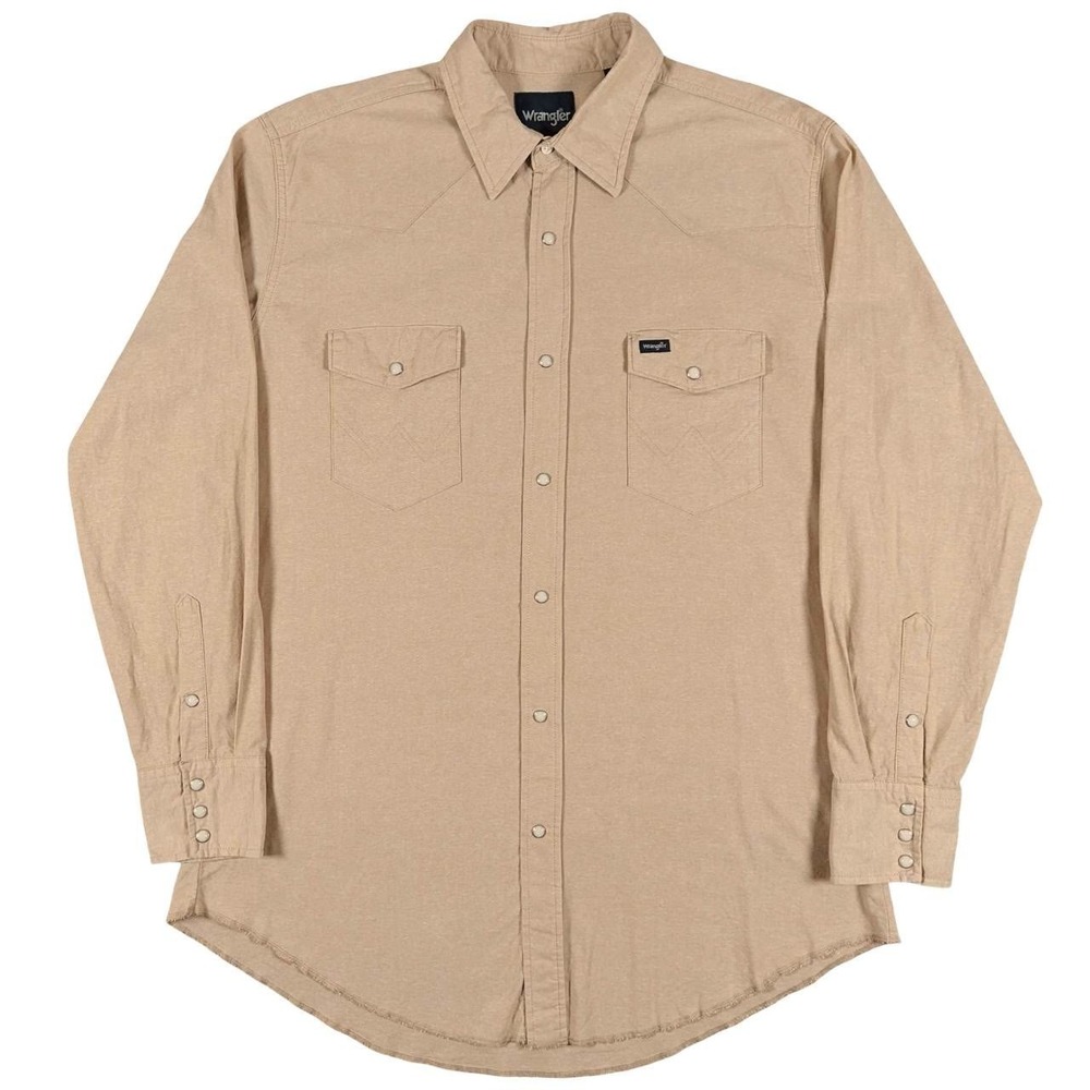 Wrangler Western Snap Up Shirt Mens XLT Tall Beige Long Sleeve Cotton Cowboy